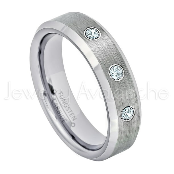 8mm Brushed Comfort Fit Dome Tungsten Carbide Ring Tungsten Wedding Ring 0.21ctw Aquamarine & Diamond 3-Stone WeddingBand March Birthstone Ring 